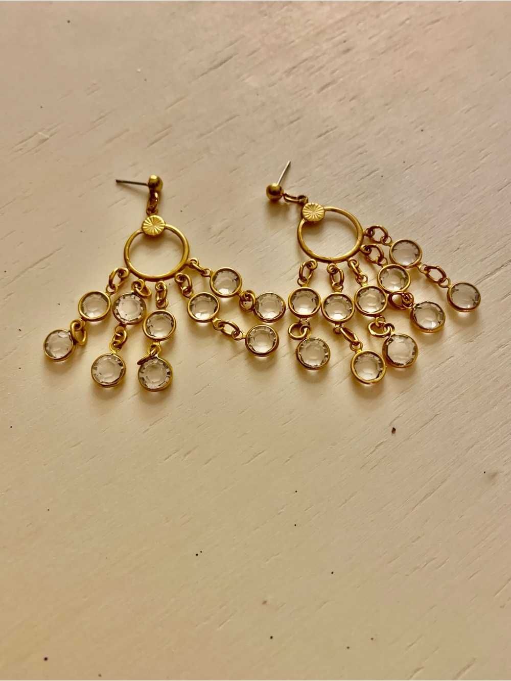 Gold Dangle Chandelier Earrings with Clear Stones - Women Jewelry
